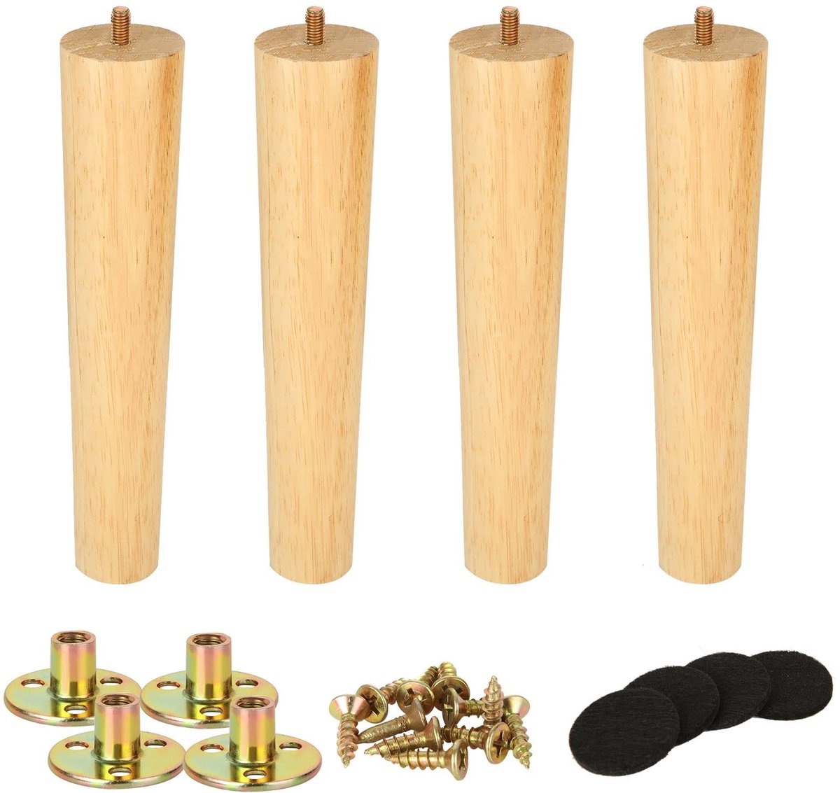 Dailygoods - Meubelpoten - Houten meubelpoten - 25 cm - Massief eikenhout - Vervangende meubelpoten - Geschikt voor banken, kasten, stoelen, bedden