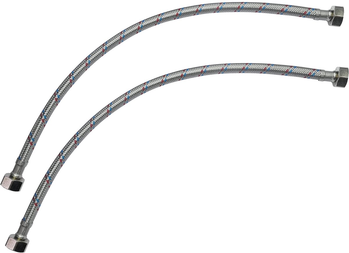 Dailygoods- Aansluitleiding Set van 2 - Flexibele 400mm - 1/2" Vrouwelijk/Vrouwelijk - Sanitaire Mengkraan - Watervoorziening - Schuifslang met Gevlochten Staal - Kraanslang