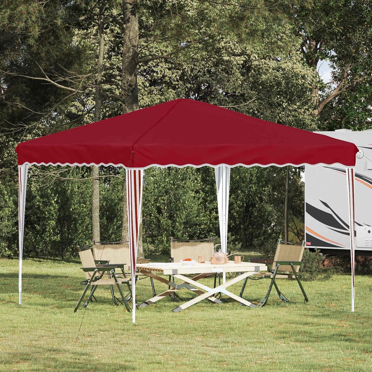 Pop-up Partytent - Feesttent Outdoor - Buitenfeesten Organiseren - Handmatige Hoogteverstelling - 288 x 288 cm - Bordeauxrood