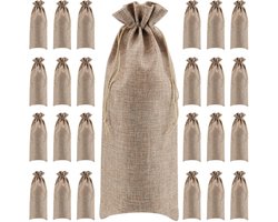 Dailygoods - MANCHAP 24 stuks 15 x 35 cm jute wijn geschenkzakken, jute wijnfles geschenkzakken met trekkoorden, trekkoord Hessische wijn geschenkzak flesdrager voor bruiloft, feest, thuisopslag