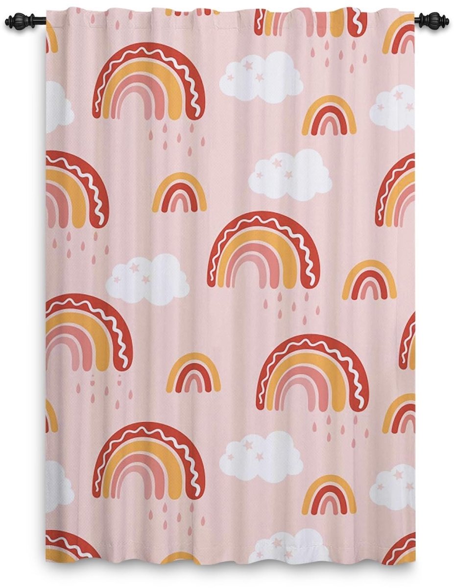 Dailygoods- Regenbooggordijnen 107 x 160 cm - Verduisterend - Plooien - Cartoon - Pastel -