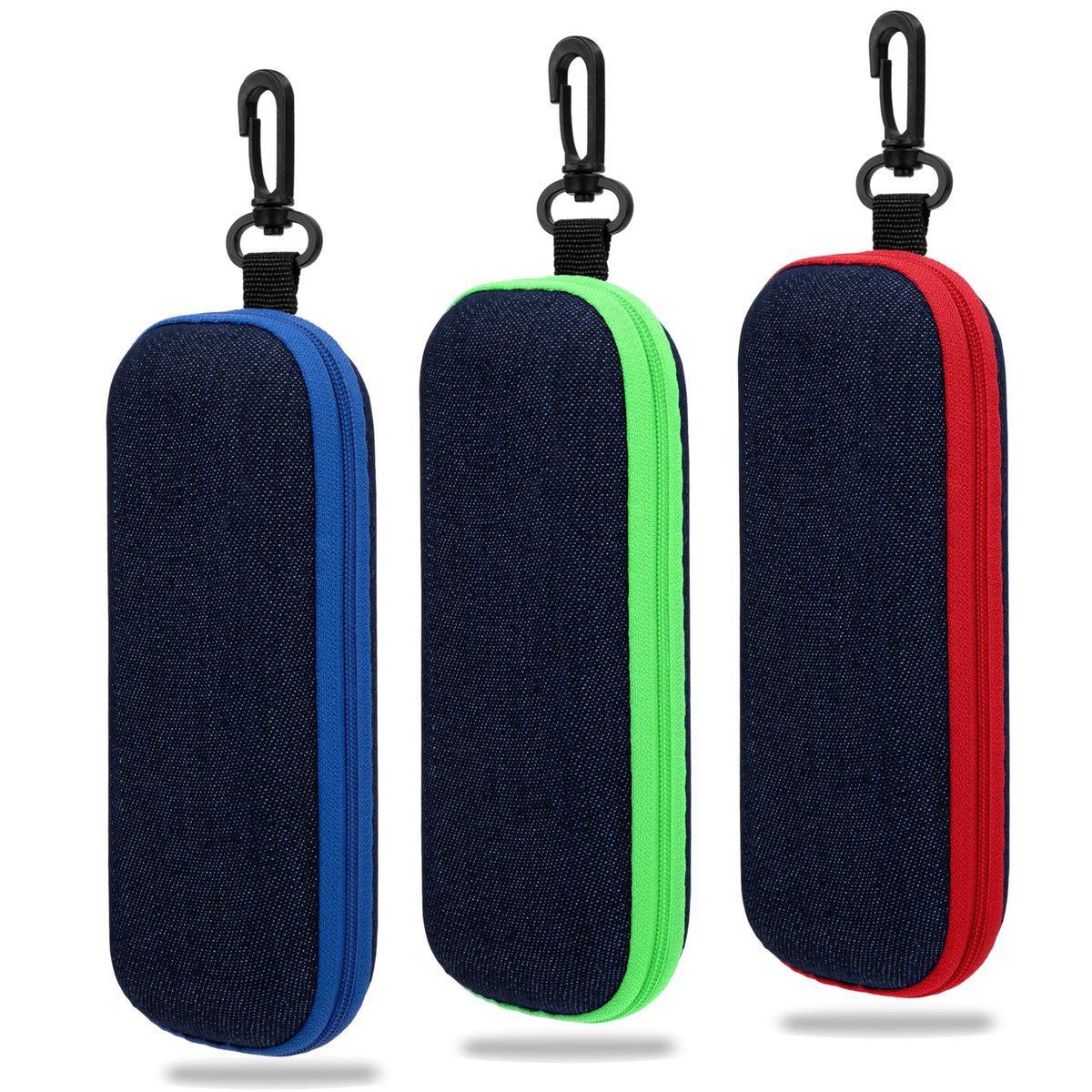 Dailygoods- Brillenkoker Harde Case - Draagbare Reisbrilzak - 3 Stuks - Denim-stof - Ritssluiting - Eén maat - Brilcase