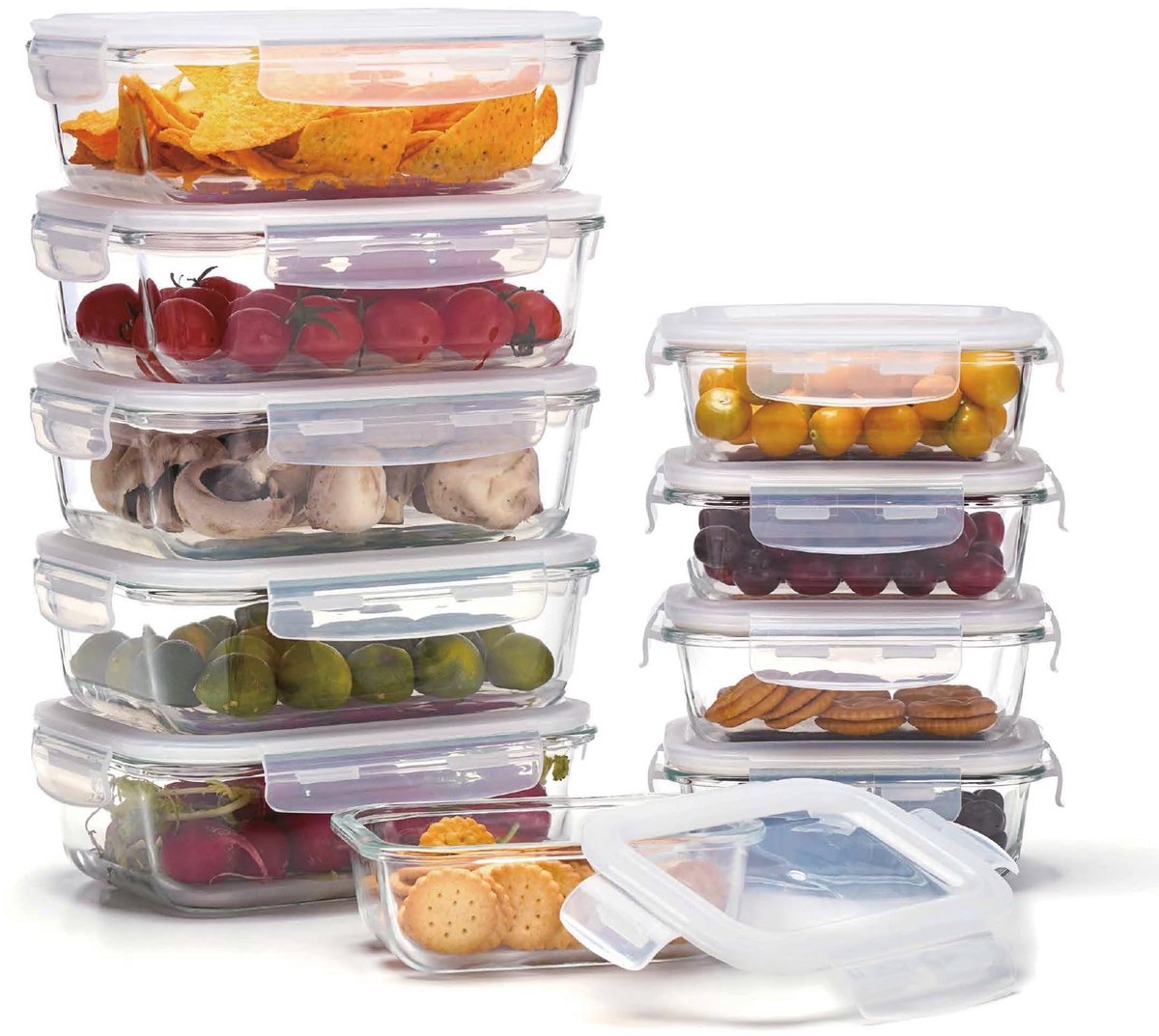 Dailygoods- Vershouddozen 20-delige set - Glazen Potten 5 x 370 ml/5 x 1050 ml - Vaatwasmachinebestendig - Magnetronbestendig - Luchtdicht - Ideaal voor levensmiddelen - Opbergpotten