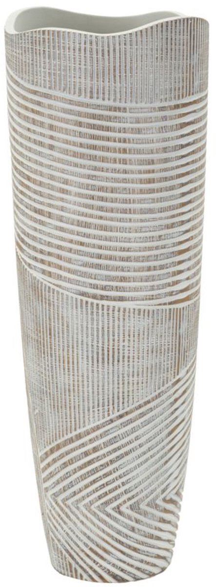 Mauro Ferretti Vaas Pot Resin Wood Ø 19×55 cm Wit Wash