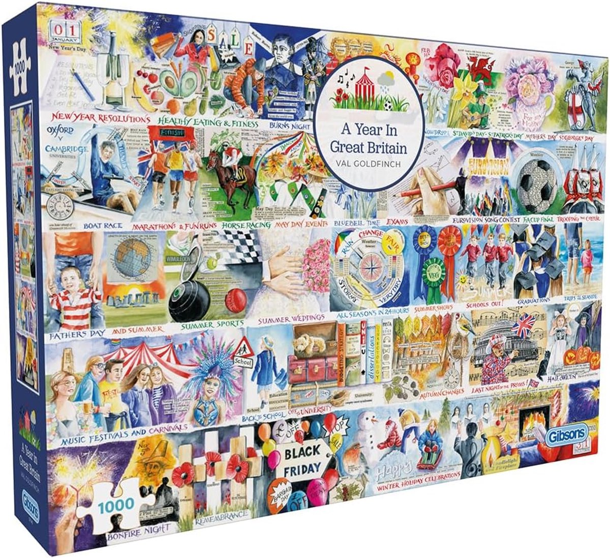 Legpuzzel Groot-Brittannië - Educatief spel - Logisch denken - Kartonnen puzzelstukjes - 1000 stukjes - Blauw