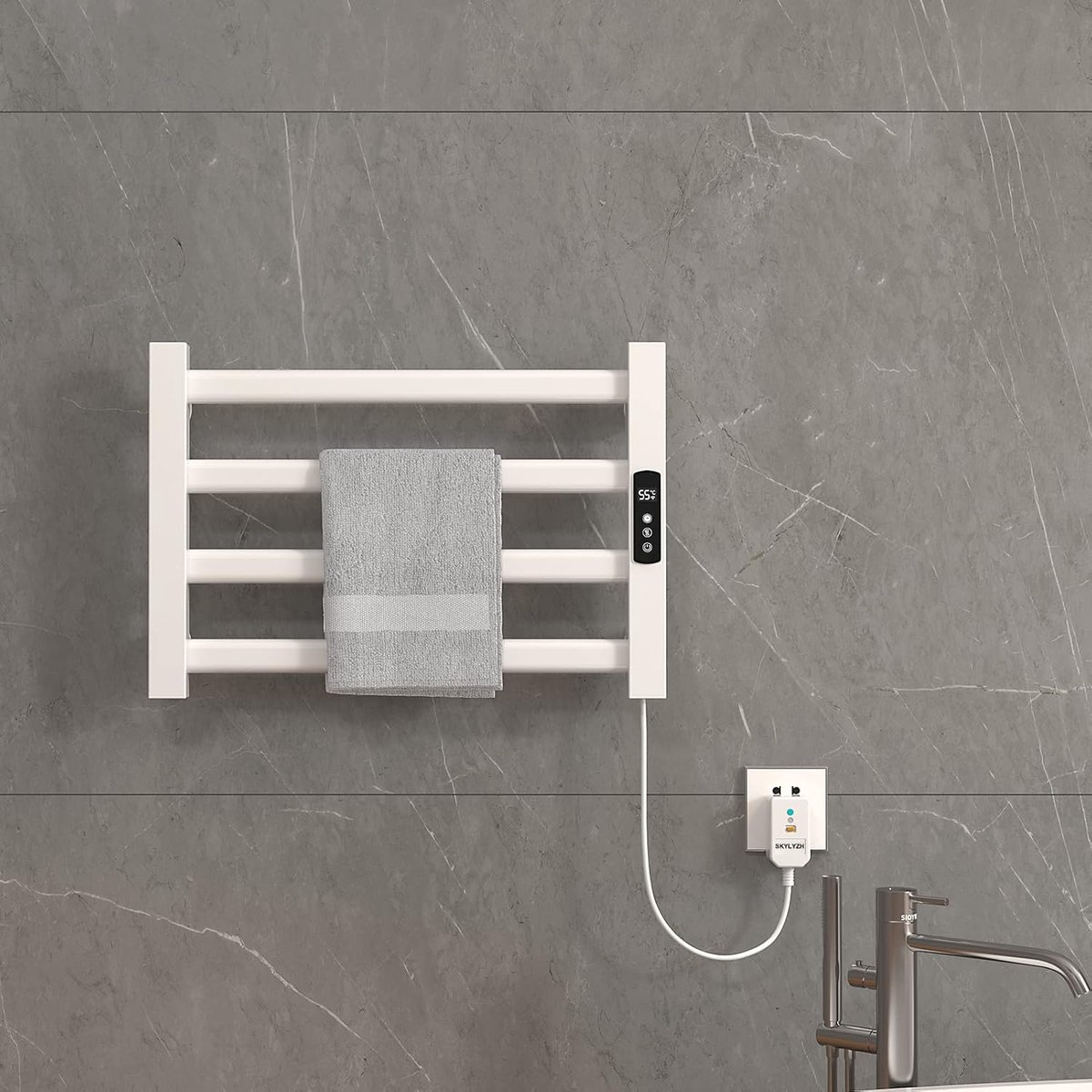 Elektrische Handdoekradiator - Verwarmde Handdoekdroger - Badkamer Opwarmen - Intelligente Constante Temperatuur - 550x350mm - Wit