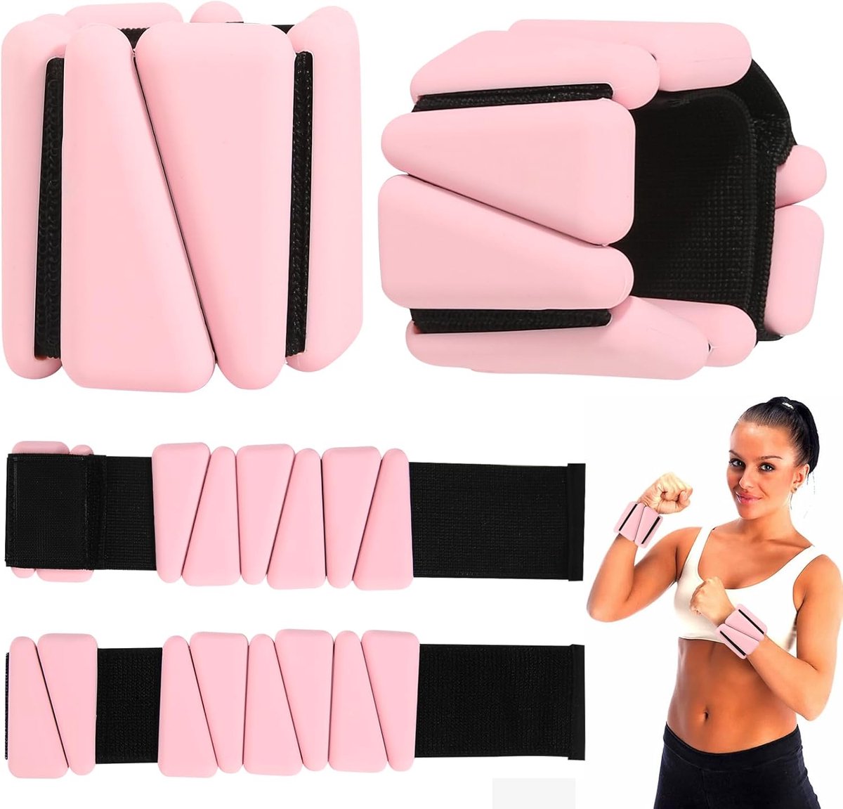 Gewichtsmanchetten Set - Pols en Enkel - Fitness Training - Verstelbare Pasvorm - 2 x 1 Pond - Roze