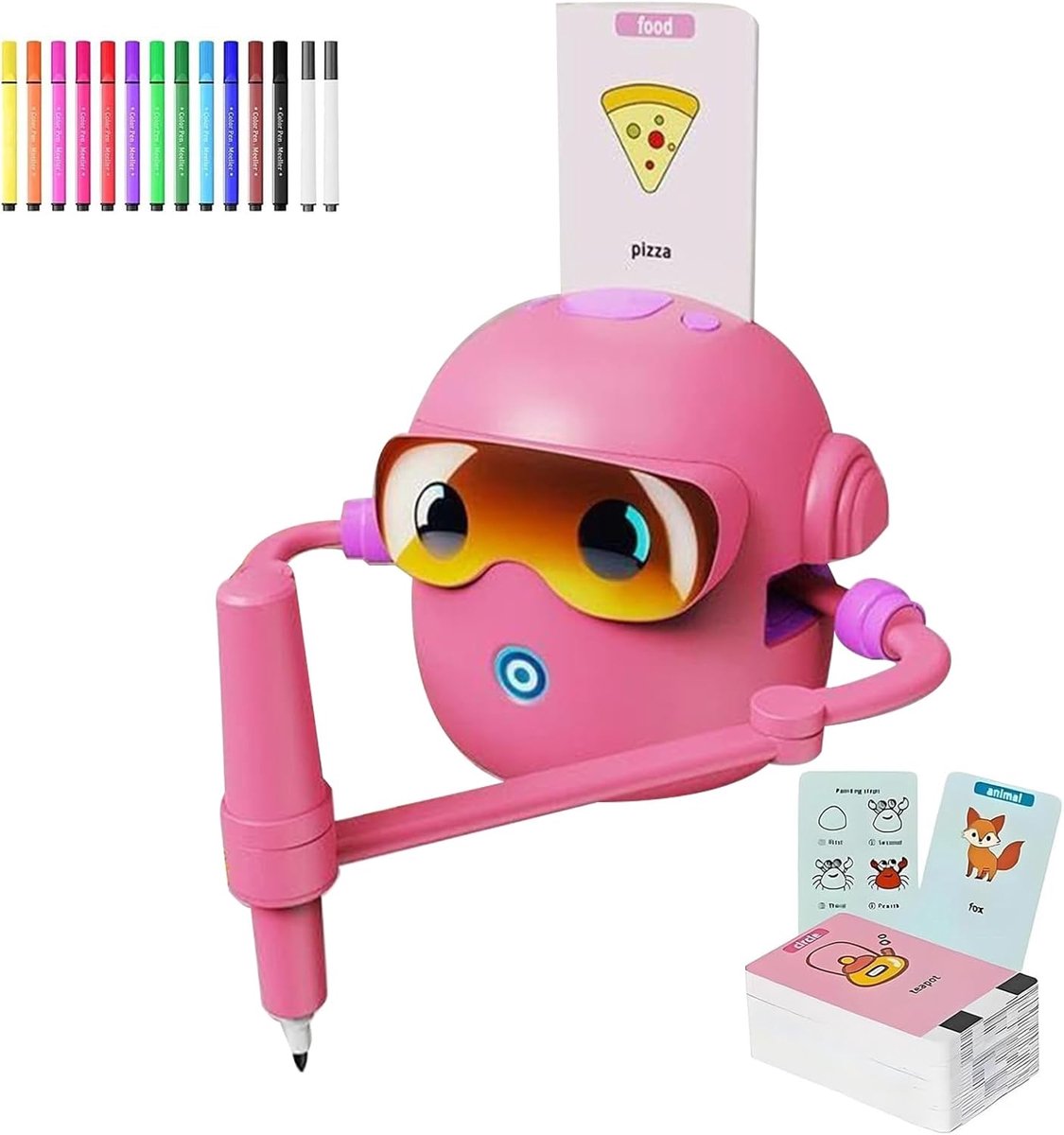 Tekenrobot Kinderen - Educatief Speelgoed - Artistiek Leren - 100 Tekenkaarten - 11 cm Hoog - Roze