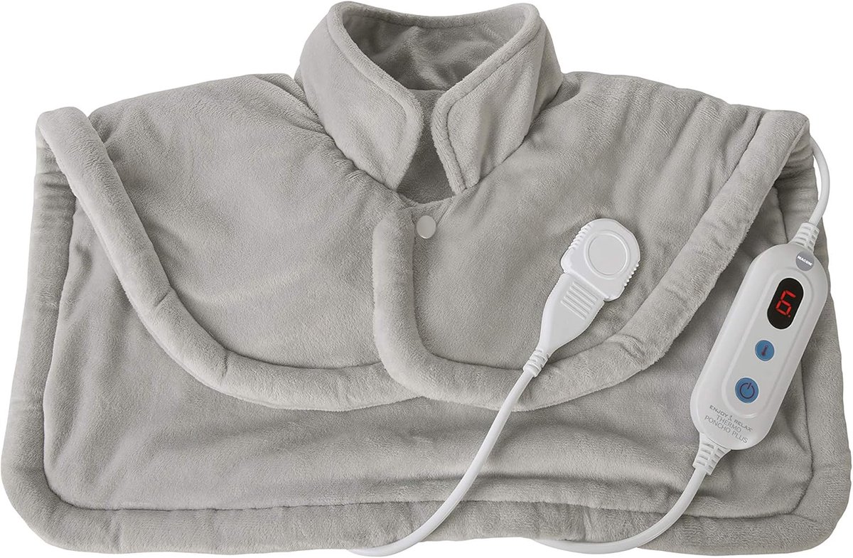 Thermo Poncho - Verwarmingskussen - Ontspanning Nek - 6 Warmtestanden - 52x56 cm - Grijs