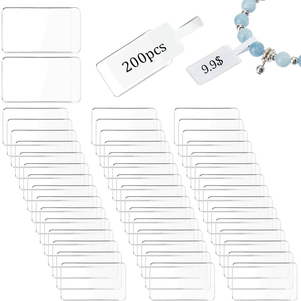 Dailygoods- Rekken Tags 200 Stuks - Zelfklevende Labelhouder - PVC - Compacte Maat 12x25mm - Card Protector - Voor Retail/Winkel Display - Labelhouders
