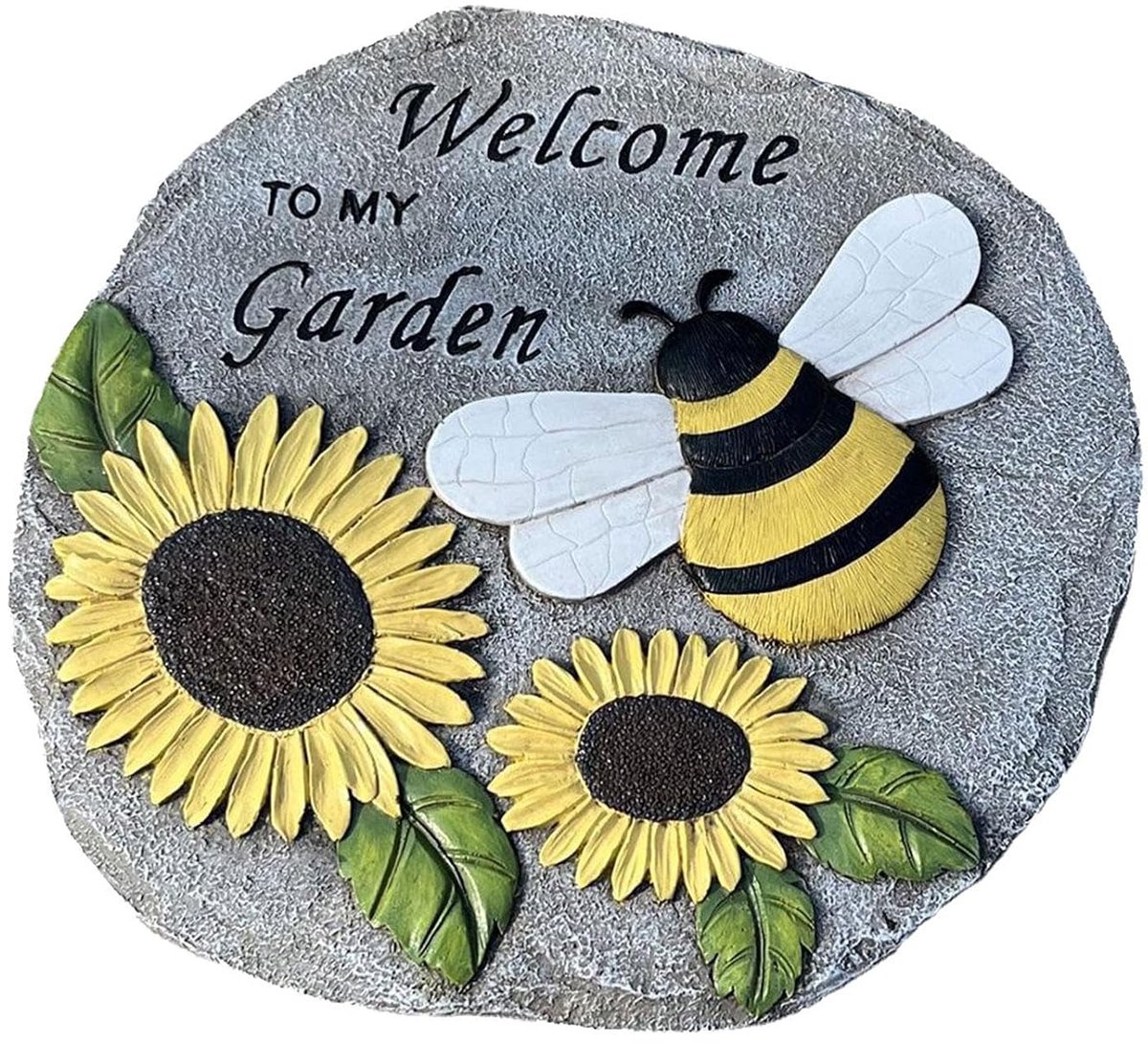 Tuintegels Zonnebloem Bij - Decoratieve Stapstenen - Pad Aanleggen - Weerbestendig Hars - 23.5 cm - Geel