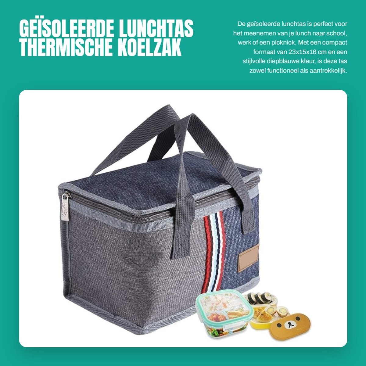 Dailygoods- Lunchtas Geïsoleerd - Draagbaar 23x15x16 cm - Thermische Koelzak - Oxford-stof - Aluminiumfolie - Diep Blauw - Koeltas
