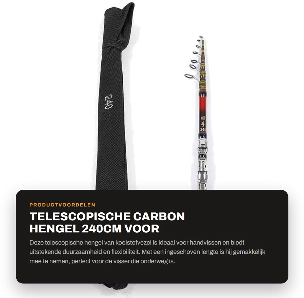 Dailygoods- Hengel Telescopisch Koolstofvezel - Draagbaar - Lichtgewicht - Vissen Accessoires - 1,2/1,5/1,8/2,1/2,4 m - Comfortabele Handgreep - Vishengel
