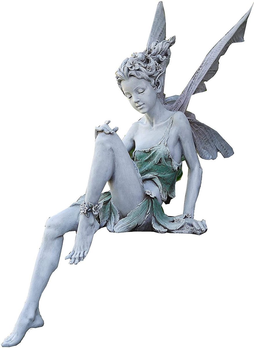 Dailygoods- Tuinornament Magisch - Feeënbeeld 22 cm - Hars Tuinfiguur - Zittende Fee - Sculptuur met Vleugels - Uniek Ontwerp - Tuinbeeld