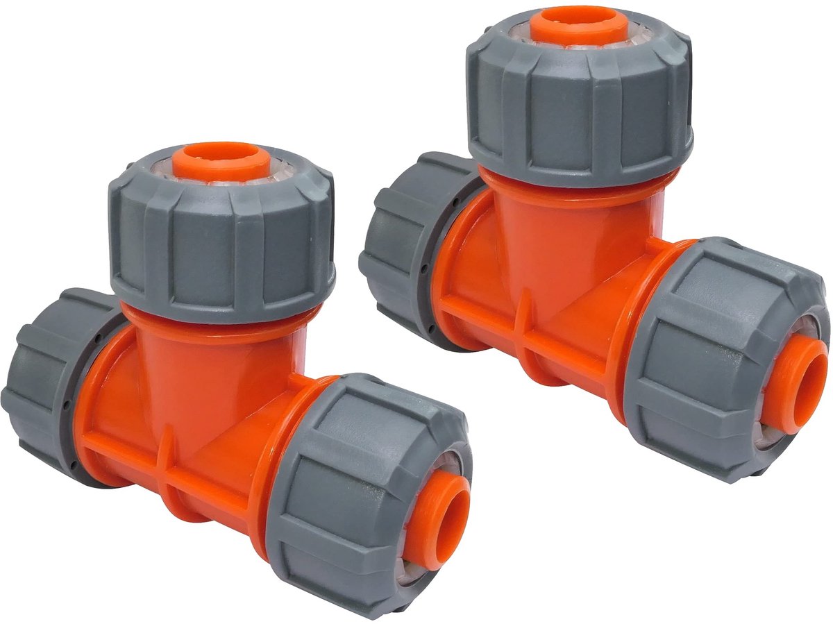 Dailygoods- Tuinslangkoppeling 19 mm 3-weg ''T'' - Set van 2 - Kunststof - Snelkoppeling - Irrigatiebuizen - Betrouwbaar en gebruiksvriendelijk - Tuinfitting