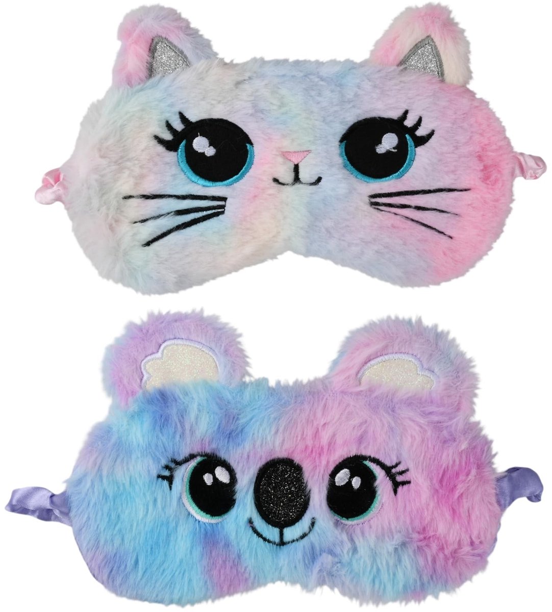 Dailygoods - 2 stuks slaapmasker voor kinderen, schattige dierenvormen, oogmasker, zacht pluche oogmasker, geschikt voor jongens en meisjes, voor reizen, middagdutje en als feestaccessoire (paarse koala