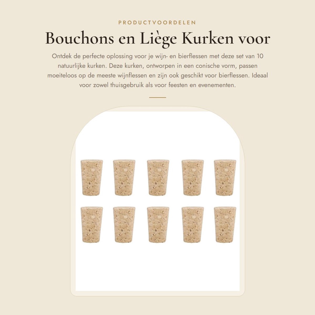 Dailygoods- Kurken 10 Stuks - Kurk voor Wijnflessen 22x17x35mm - Kurk voor Bierflessen 20x15x35mm - Natuurlijke Kurk - Hoogwaardige Kwaliteit - Geschikt voor Meeste Flessen - Flesdoppen