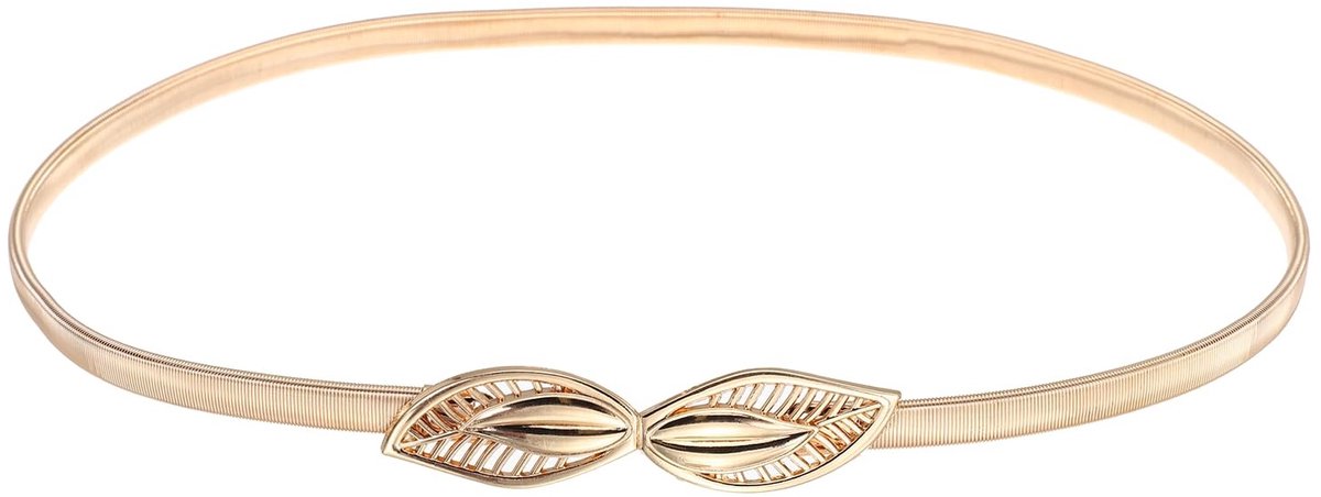 Dailygoods - QUARKZMAN Elastische riem voor dames, verstelbare dunne riem van metaal, elegant voor jurken, formele gelegenheden, jeans, overhemden (goud, bladeren)
