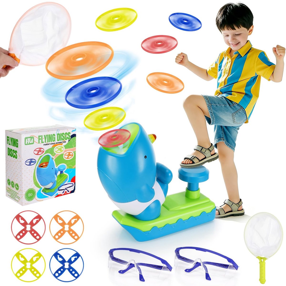 Dailygoods- Vliegende Schotel Launcher - Buitenspeelgoed - Tuinspelletjes - Vliegende Schijven - Interactieve Spellen - Inclusief Veiligheidsbrillen - Vliegende Schijf