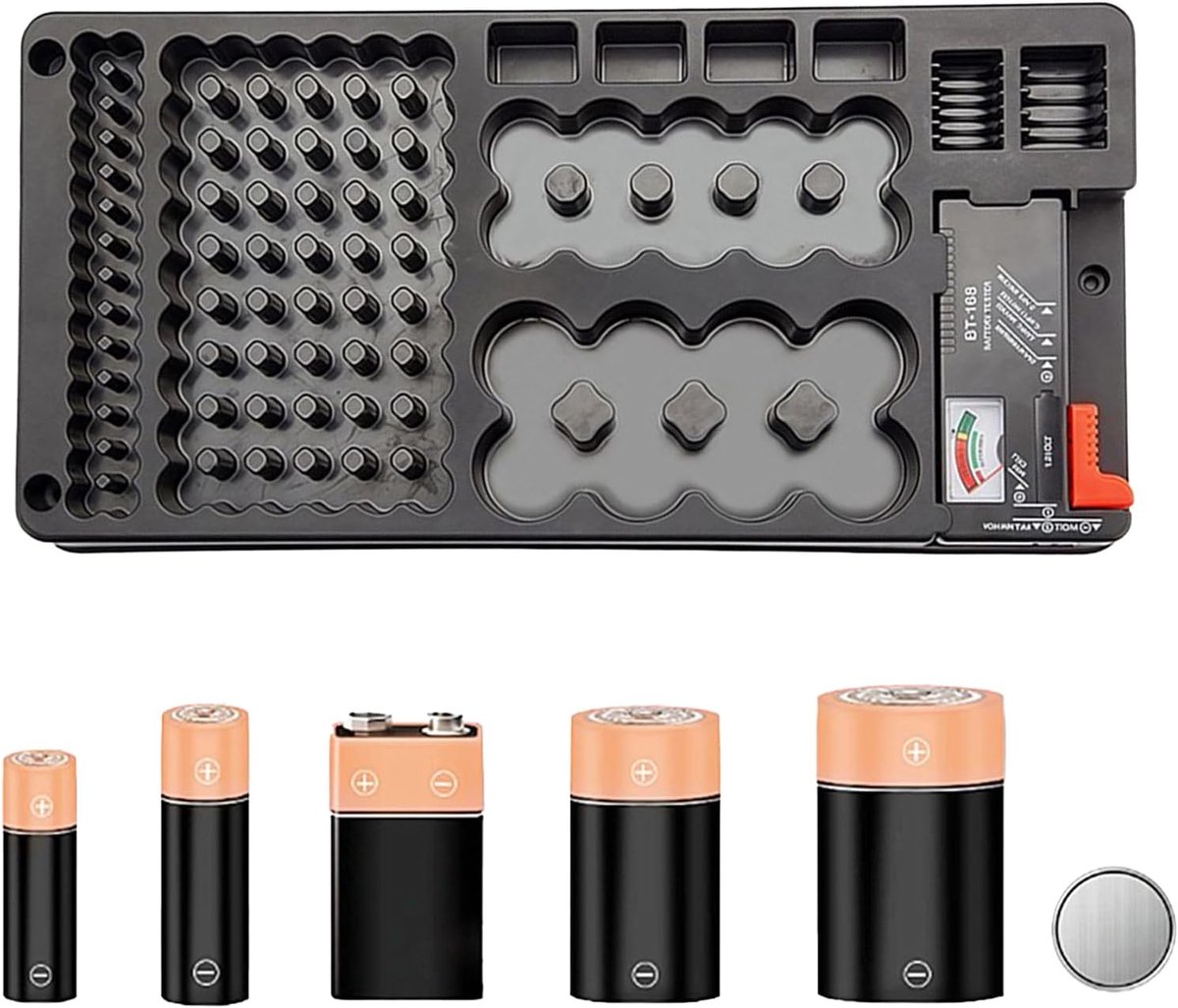 Batterij Houder - Opbergdoos - Batterijen Organiseren - Brandwerend Ontwerp - 116 Batterijen - Zwart
