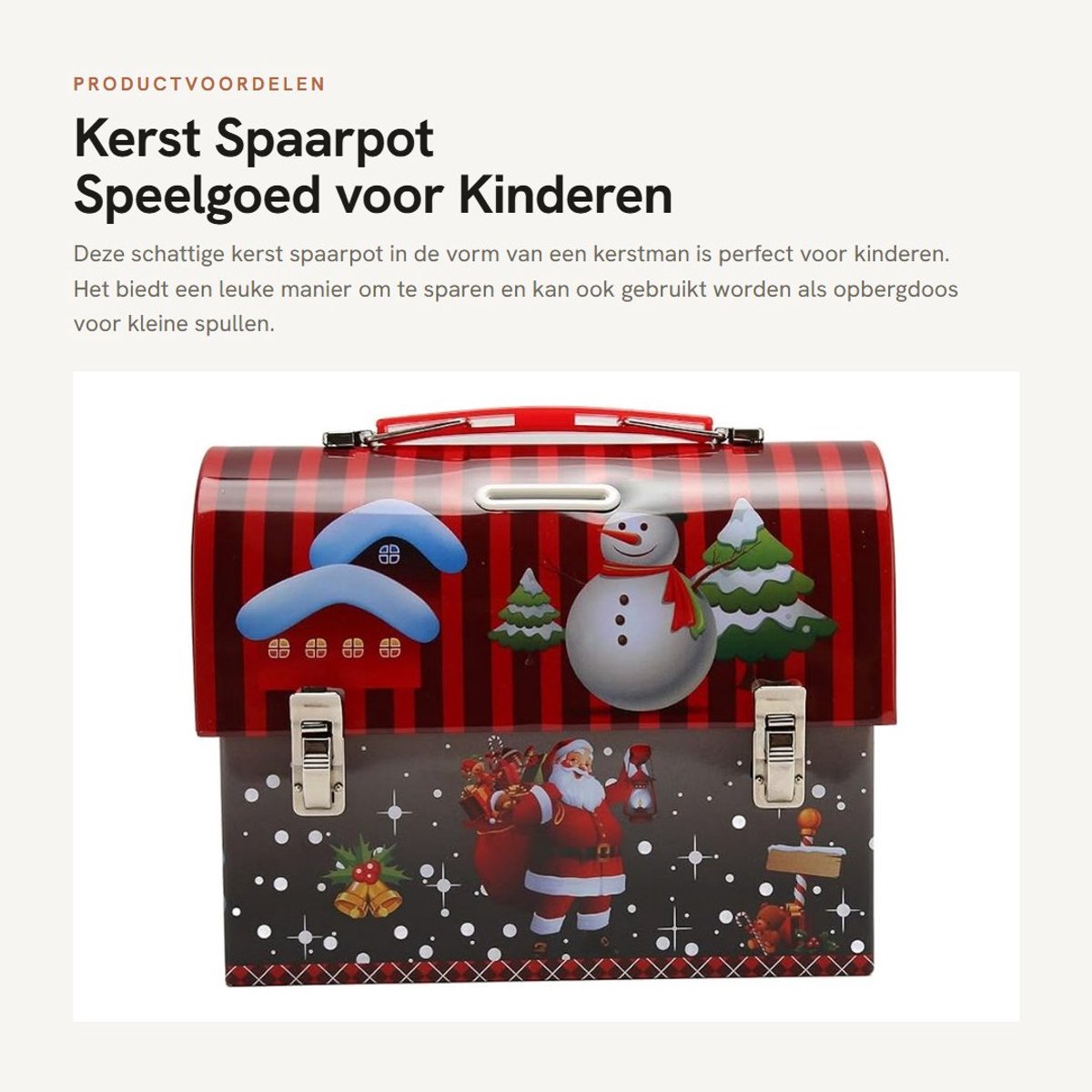 Dailygoods- Spaarpot Kerstman - Blik Spaarpot - Opbergdoos met Handvat - Cadeau voor Kinderen - Spaarpot Kind - Decoratief en Praktisch - Spaarvarken