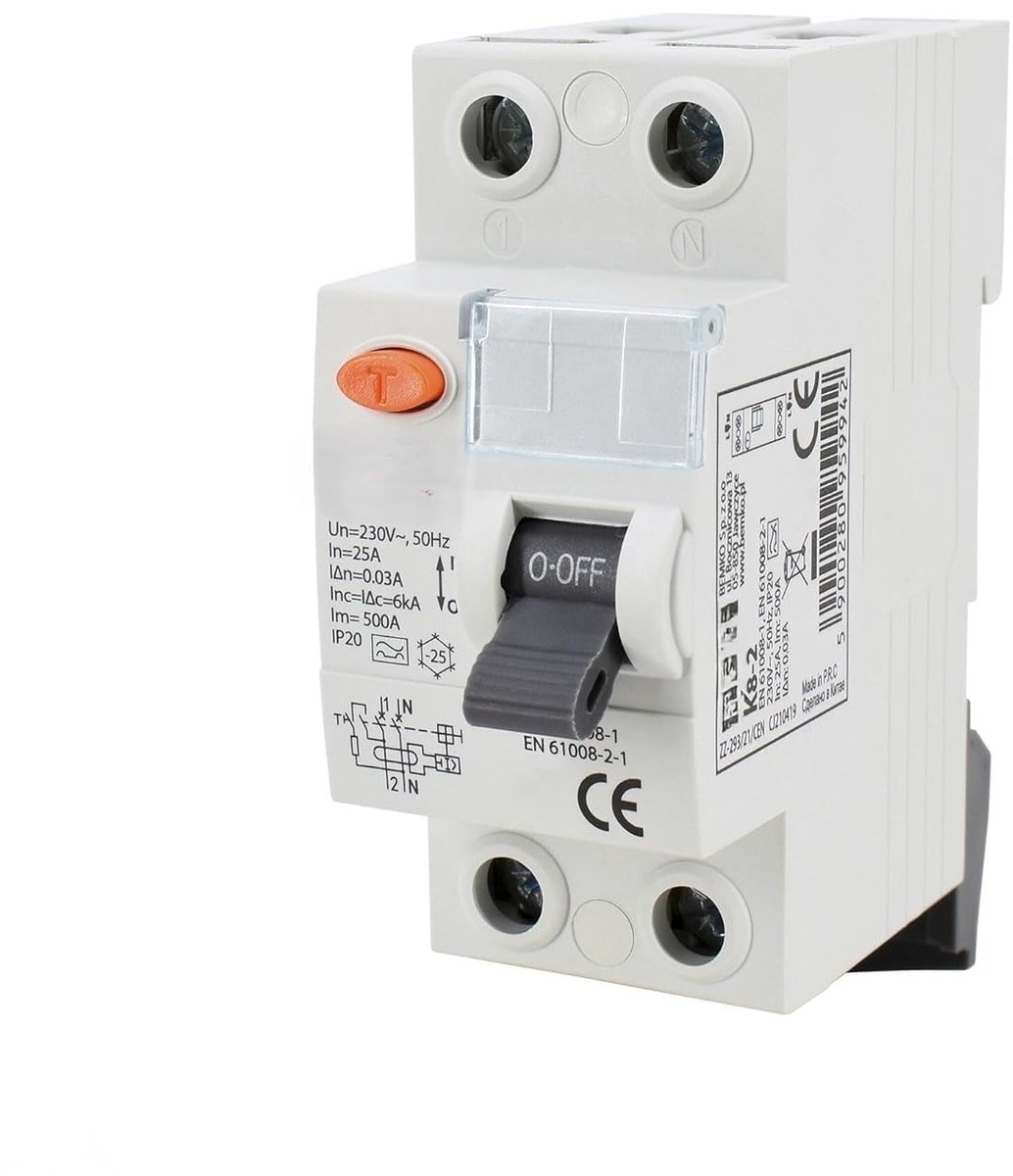 Aardlekschakelaar 2-polig - Stroomonderbreker FI - Elektrische Installatie - Beschermt tegen Schokken - 63A 30mA - Grijs