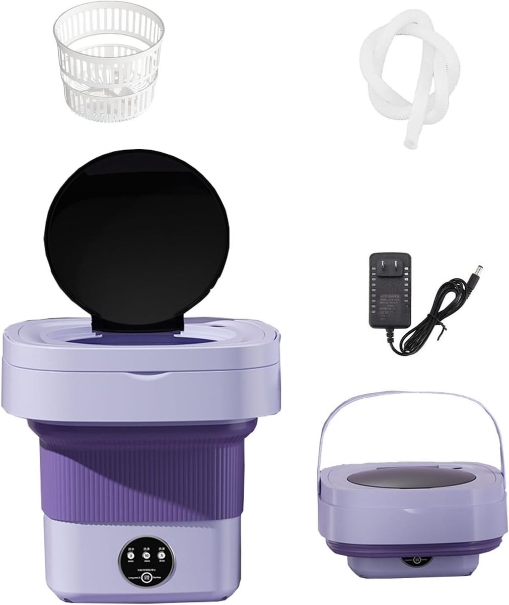 Draagbare Wasmachine Mini Opvouwbaar Kleine Was Met Afvoermand 30x30x30 cm Paars