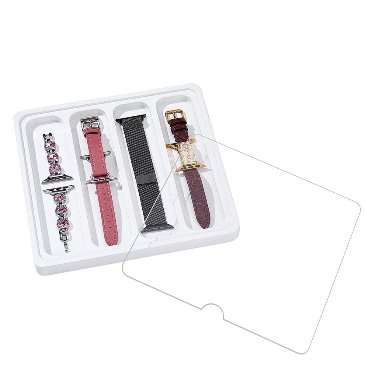 Dailygoods- Horlogeband Organizer - Houten Opberghouder - Wit - Vierkant - Displaystandaard - Afmetingen 19,8 x 18,8 x 1,5 cm - Horloge Organizer