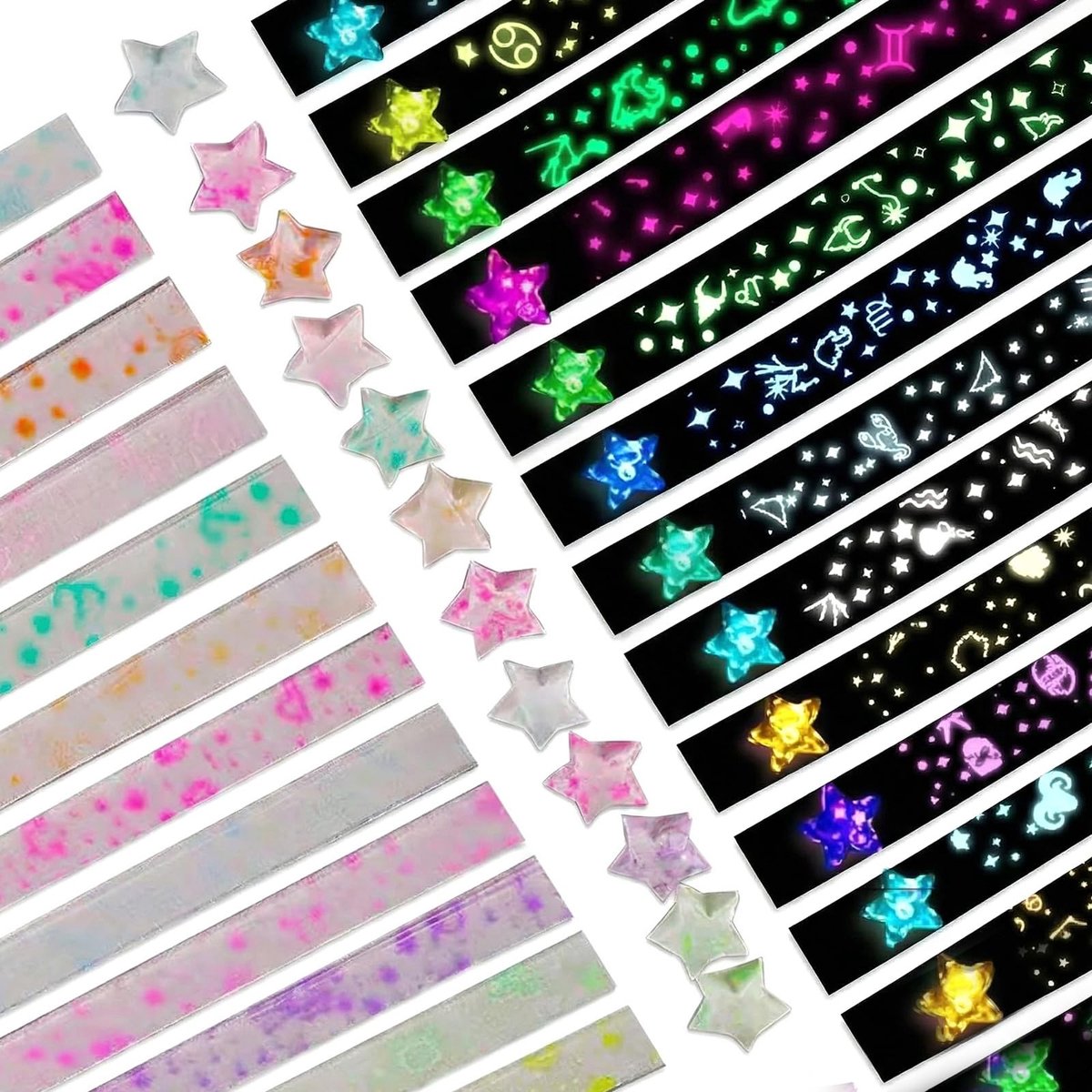 Dailygoods- Sterpapier 420 Stuks - Nachtlichtgevende Sterren - Origami-Papier - Decoratie - Meerkleurig - 12 Sterrenbeelden - Cellulose Materiaal - Decoratiepapier