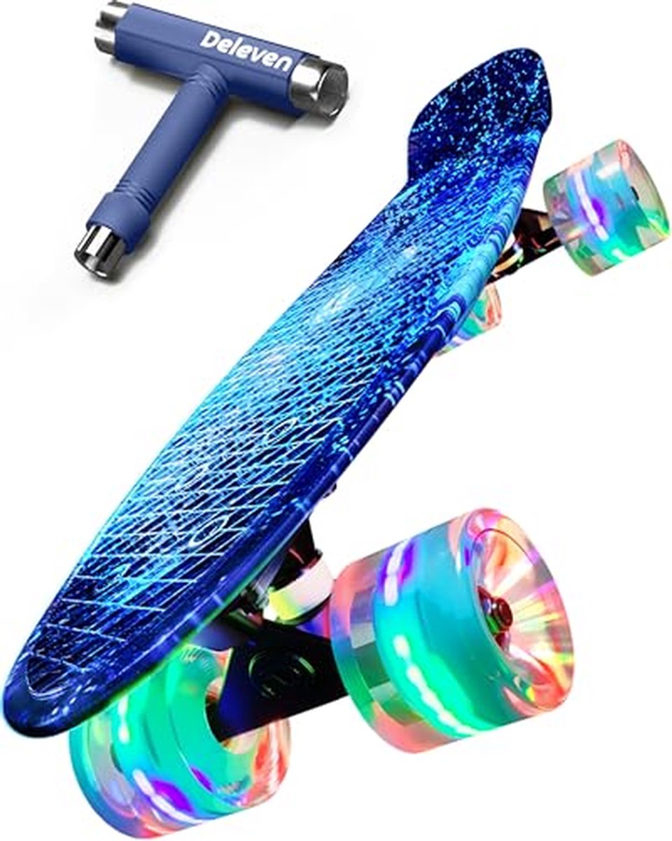 Mini Cruiser Skateboard Compact Board Stad Cruisen LED Verlichte Wielen 56cm Galaxy