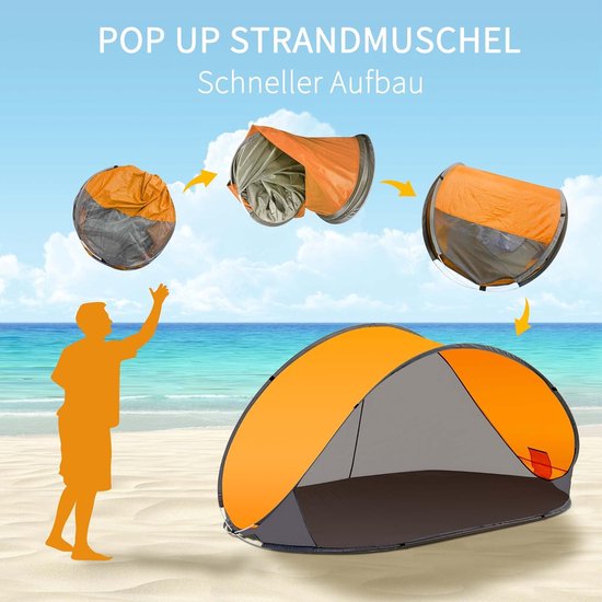Strand Tent - Opgooi Tent - Zon Bescherming - Snel Opgezet - 220x120x100 cm - Oranje Grijs — afbeelding 5