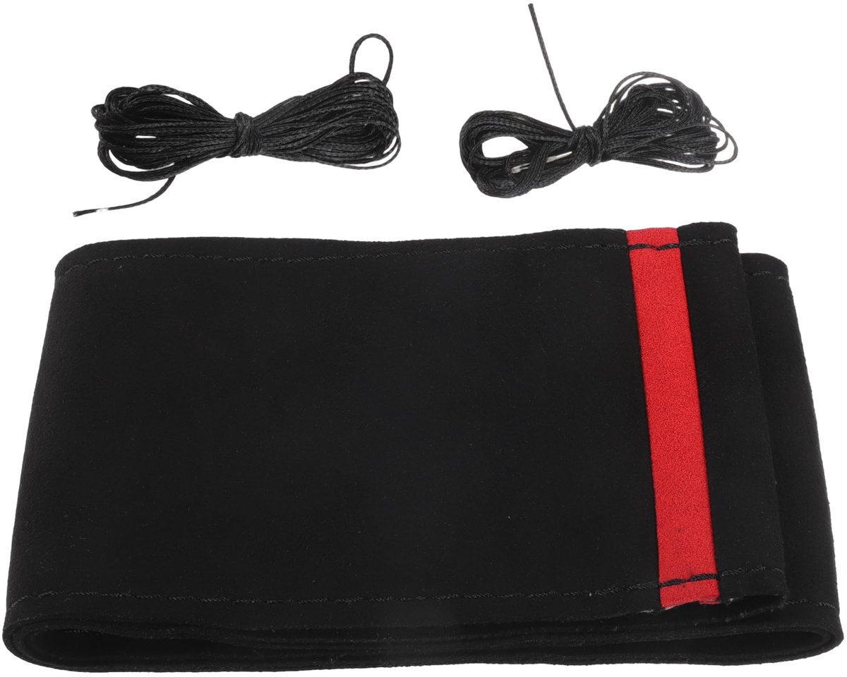 Dailygoods- Stuurwielhoes 38cm - Zacht Suède - Zwart/Rood Stiksels - DIY Handgenaaid - Comfortabel - Duurzaam Materiaal - Stuurhoes