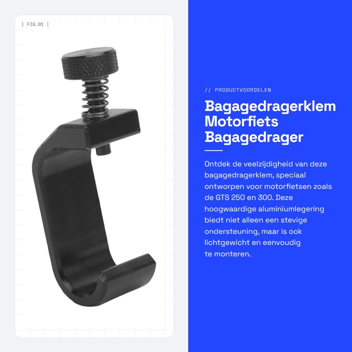 Dailygoods- Bagagedragerklem Aluminiumlegering - Motorfiets Bagagedragerhaak - Geschikt voor GTS 150/300 - Zwart/Zilver - Hoogwaardige Stabiliteit - Duurzaam Vakmanschap