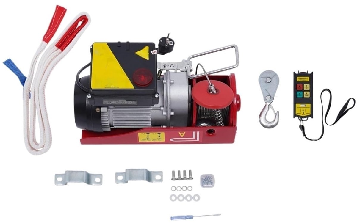 Elektrische Takel Lier - Hefgereedschap Takel - Zwaar Werk Tillen - Draadloze Afstandsbediening - 440 LBS Capaciteit - Rood Zwart
