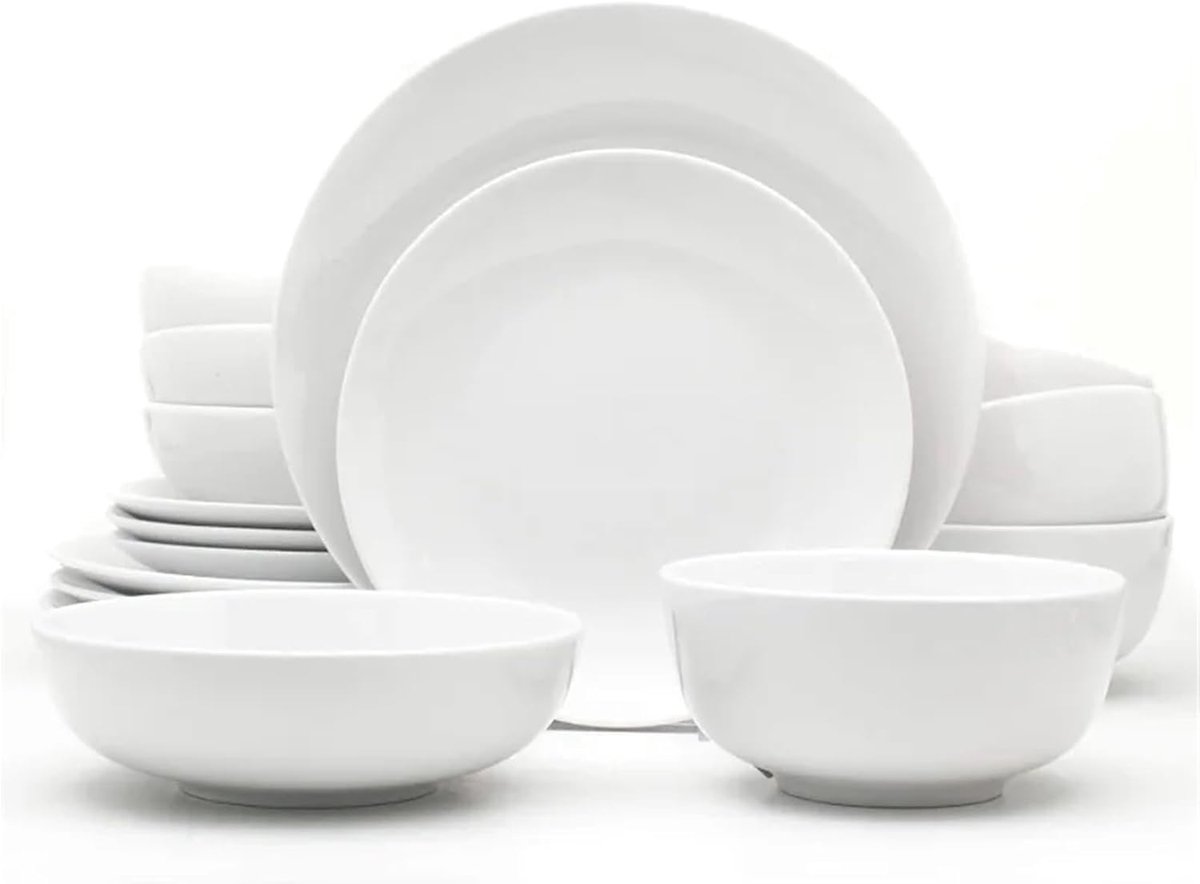 Servies Set - Porseleinen Borden - Tafel Dekken - Krasbestendig Oppervlak - 16 Delig - Wit