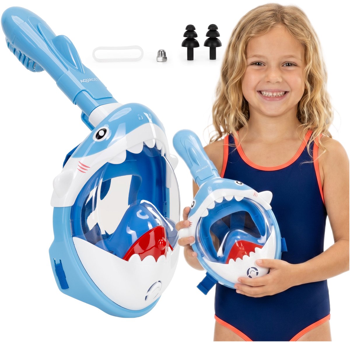Aquaget® Snorkelmasker - Duikmasker - Duikbril - Snorkel - Face Masker - DRY Top - Verstelbaar - Haai - Kinderen