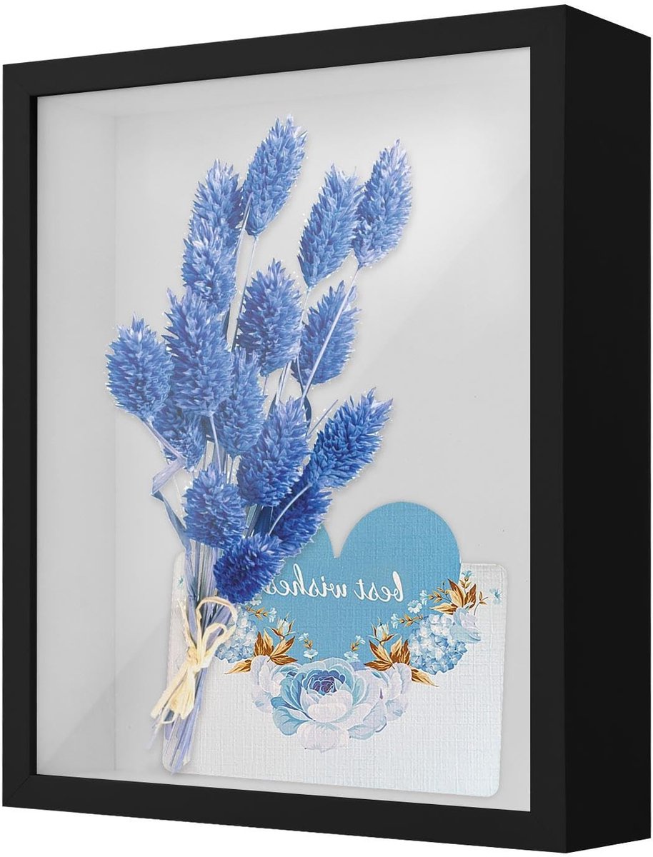Dailygoods - 3D-fotolijst diep, 22 x 27 cm, diepe schaduw, houten lijst voor objecten met transparante acrylfolie, vulbare container voor souvenirbloem (zwart, 5 cm)