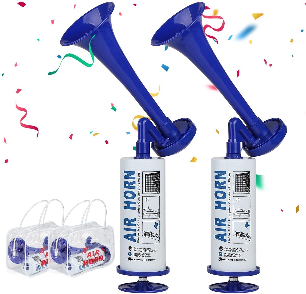 Dailygoods - Stadionhoorn Air Horn Voetbal hoorn Draagbare Lucht Trompet Pocket Beer Trompet Horn voor Maritieme Veiligheid Camping Sportevenementen Verjaardagen Vieringen, Blu-2 stuks