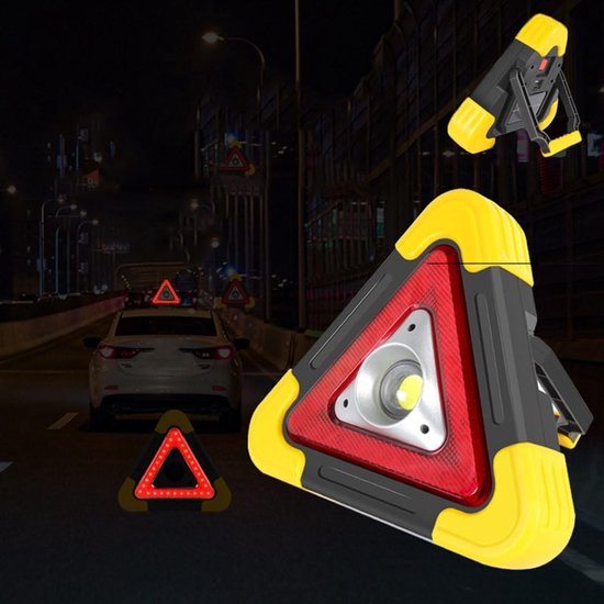 Waarschuwingsdriehoek Auto - Noodlamp Driehoek - Veiligheid Onderweg - Oplaadbaar Werklicht - 18.5 cm - Rood