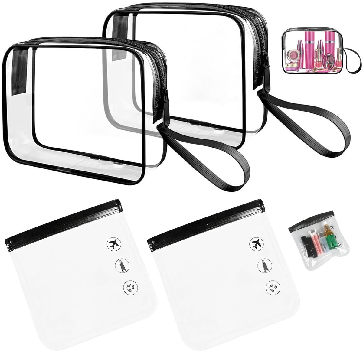 Dailygoods- Toilettas Transparant - 4 Stuks - Waterdichte Toilettas - Reistas - Make-uptas - TSA-goedgekeurd - Herbruikbaar en Lichtgewicht - Cosmeticatas