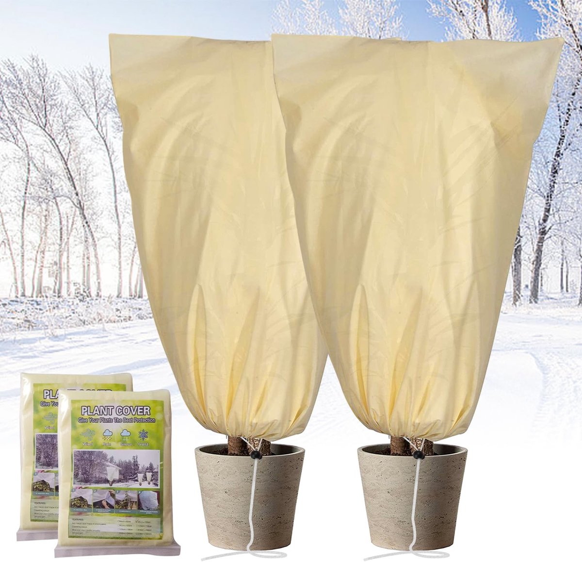 Dailygoods - Plantenbescherming voor de winter, 2 stuks, 80 x 120 cm, winterbescherming voor potplanten, met ritssluiting, vorstbescherming, planten voor palmen, winterbescherming, olijfboom, balkonplanten