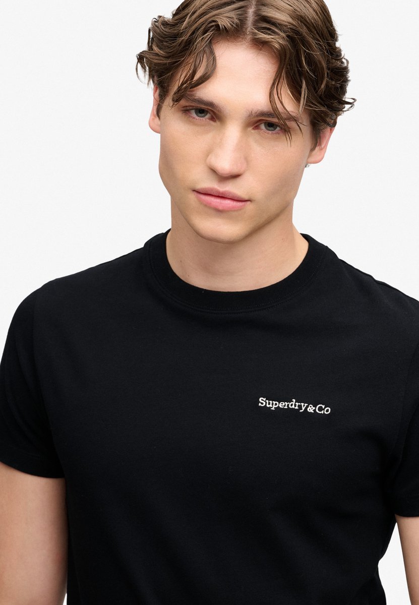 Superdry Essential Company Logo Geborduurd T-shirt Heren T-shirts Zwart