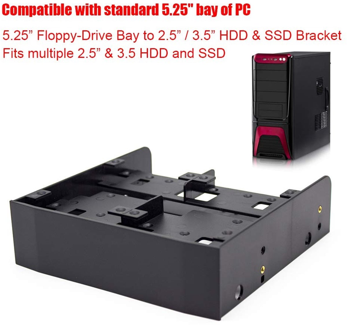 Dailygoods- Montagebeugel Eenvoudige Installatie - Beugel voor 2,5/3,5 inch HDD/SSD - Compatibel met 5,25 inch Bay - Duurzaam Materiaal - Multifunctioneel Ontwerp - Inclusief Montageschroeven - Drive Bay