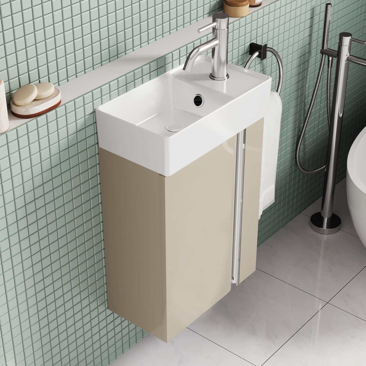 Dailygoods- Badkamermeubel 40 cm - Wandmeubel met Wastafel - Ruimtebesparend - Opbergruimte - Modern Design - Inclusief Accessoires - Wastafelmeubel