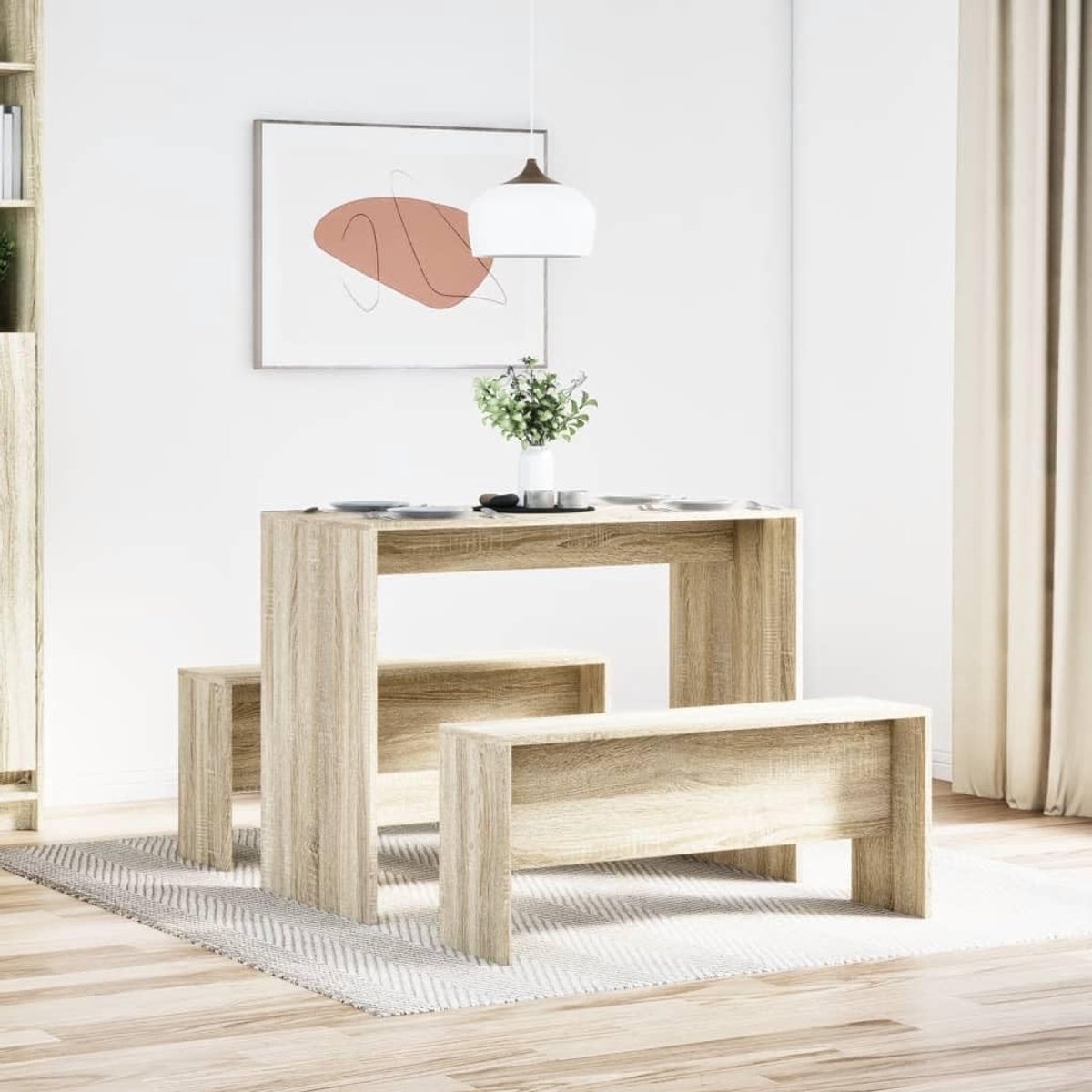 Eetgroep met banken - Eettafel set - Gezellig eten - Compact design - 97x47x75 cm - Sonoma