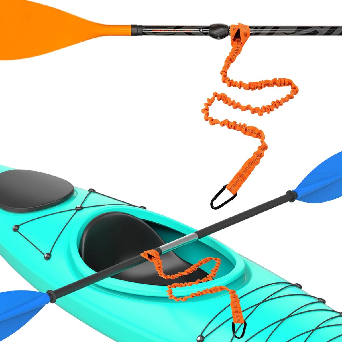 Dailygoods - Oranje Peddellijn voor Kajak met Karabijnhaak - Veilige Lanyard voor Peddels en Hengels