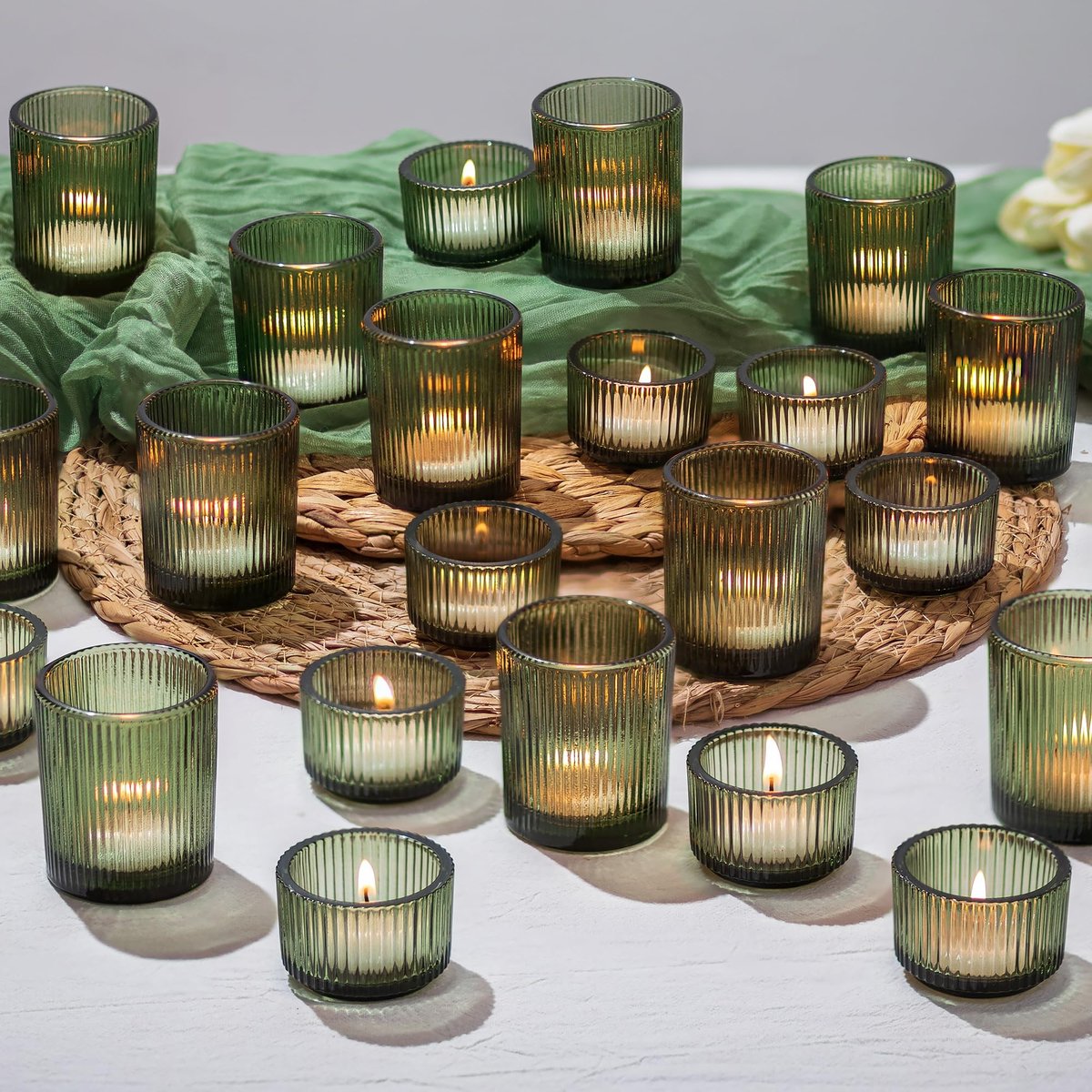 Dailygoods- Theelichthouder Set Van 24 - Geribbelde Kaarsenhouders - Decoratief Voor Tafeldecoratie - Geschikt Voor Feesten - Stevig Glas - Perfect Voor Avondverlichting - Kaarsenhouder