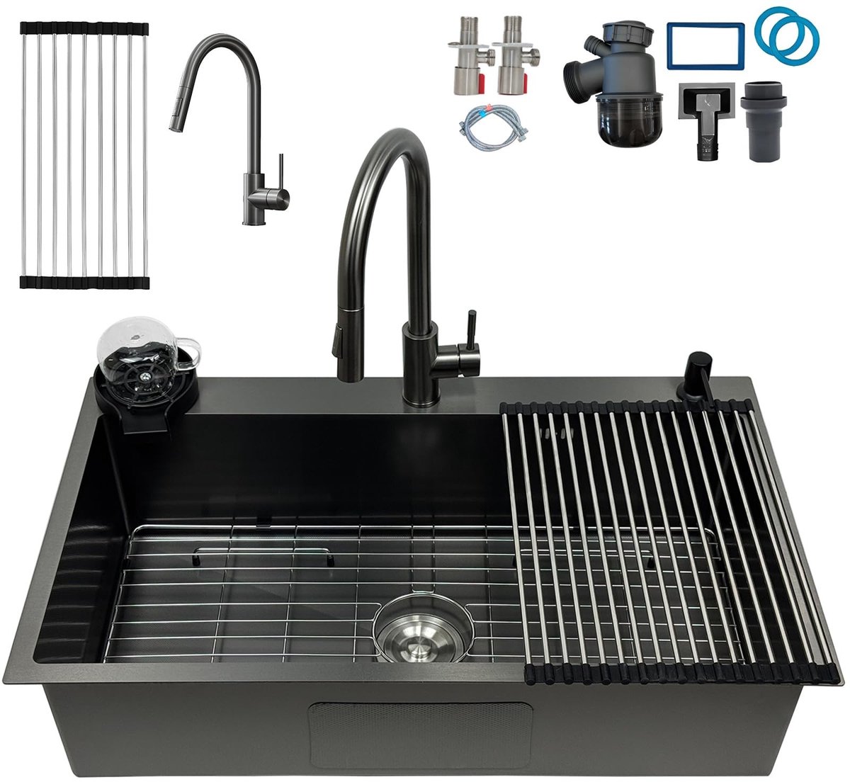 Dailygoods- Keuken Spoelbak 80 x 50 cm - RVS - 1 Kom - Gootsteen met 3 Gaten - Anti-condensatie Coating - Eenvoudige Installatie