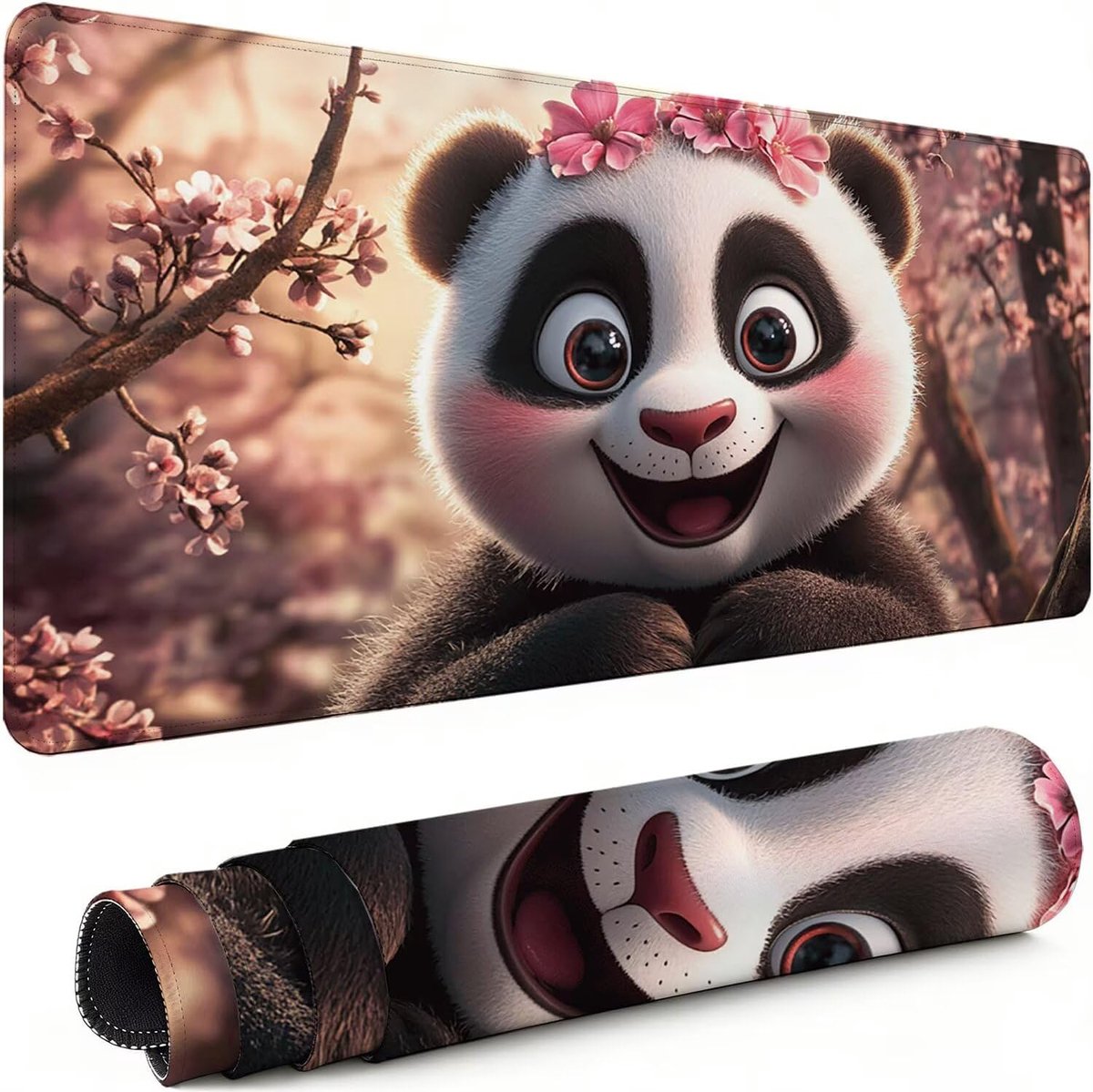 XXL Muismat Bureauonderlegger - Groot Speelkleed - Gaming Kantoorwerk - Antislip Rubberen Basis - 140x60 cm - Cartoon Panda