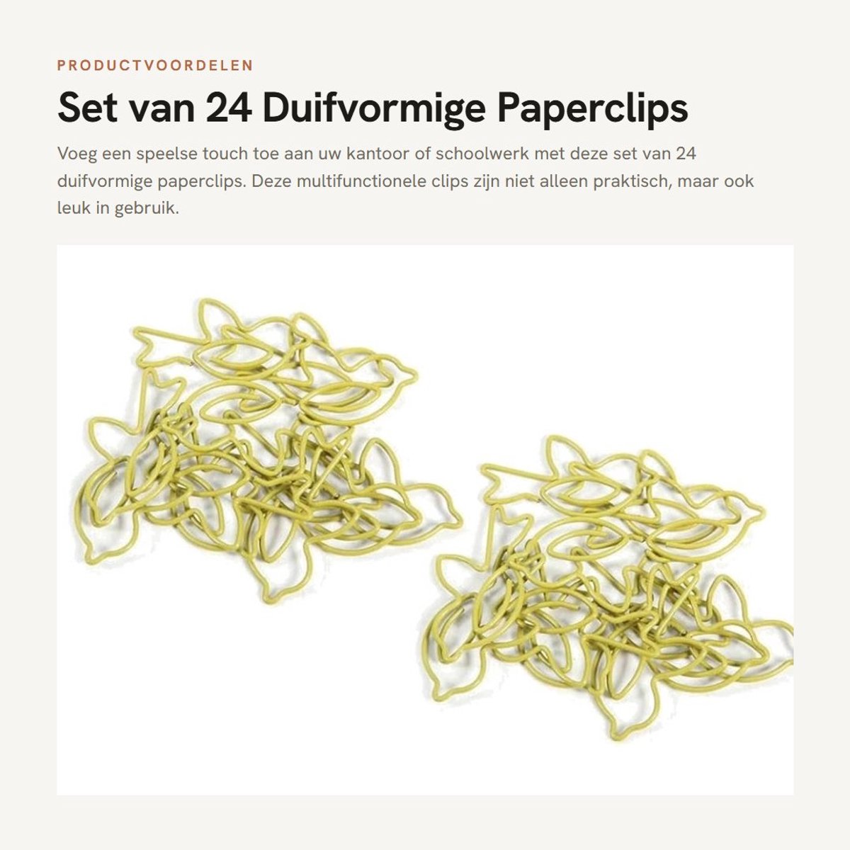 Dailygoods- Paperclips Duifvormig - 24 Stuks - Multifunctioneel - Kantoor - School - Leuke Dierlijke Vormen - Kantoorclips